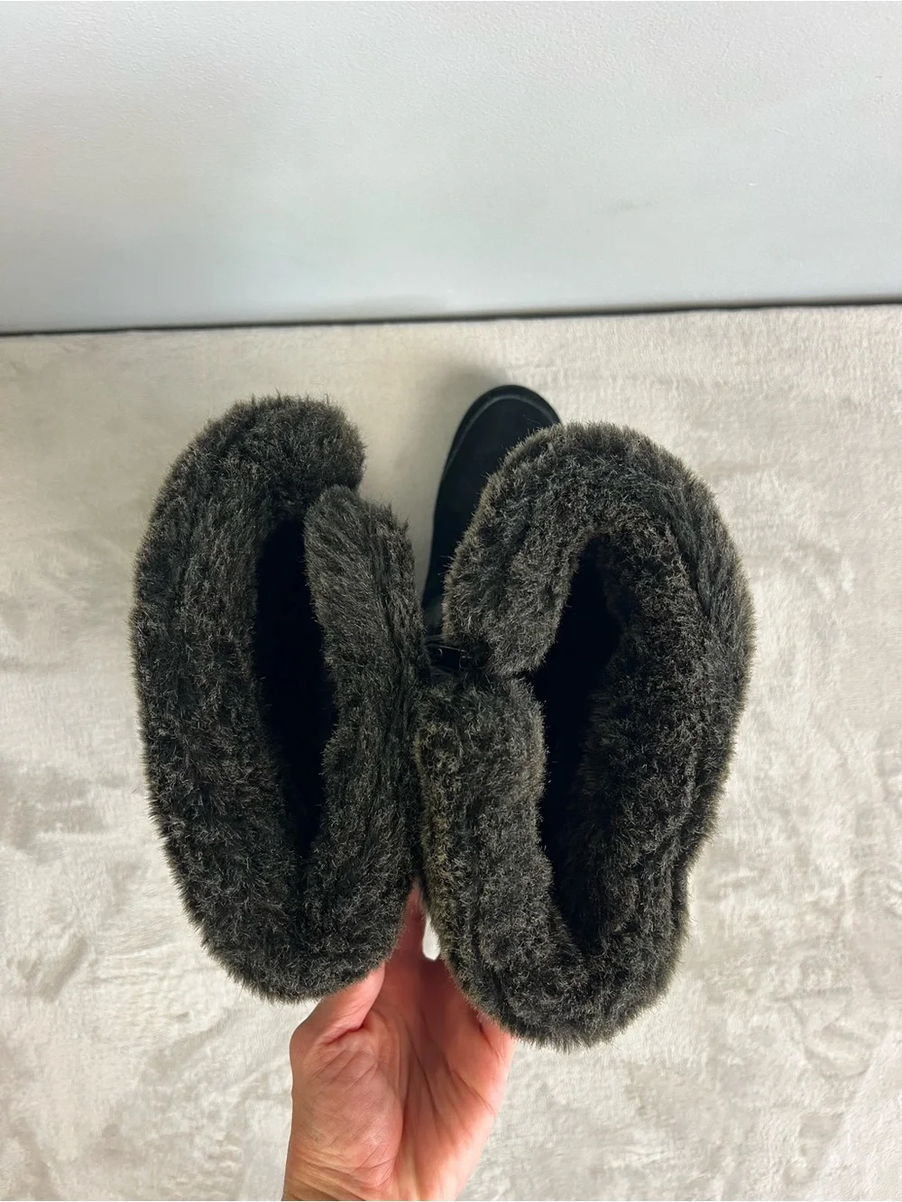 Lands' End Sophia Tall Winter Snow Boots Black Suede Faux Fur Size 8.5
